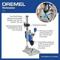 Dremel 드릴 프레스 렌치가 있는 회전식 도구 워크스테이션 스탠드- 220-01- 미니 휴대용 드릴 프레스- 도구 홀더- 2인치 드릴 깊이- 드릴링 수직 및 각진 구멍- 탁상용 드릴 은색, Work station