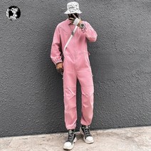 멜빵 작업복 패러글라이딩 힙합 남성 핑크 점프슈트