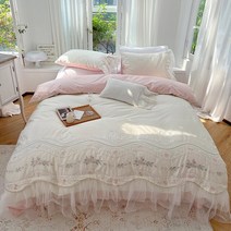 구스이불 양모이불 화이트 핑크 패치워크 꽃 자수 레이스 이불 커버 이집트 코튼 소녀 침구 침대 시트 1000TC