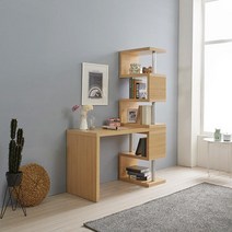 실용적 공간활용 자녀방 꾸미기 5단 ㄹ자 선반 책상 세트 심플 학생 컴퓨터, 아이보리