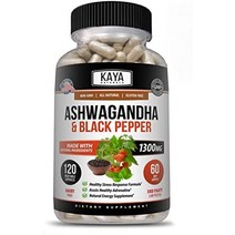 Kaya Naturals 아슈와간다 1300mg 후추 추출물 함유 캡슐 30정, 120개(1팩)