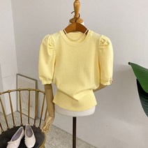 허니제이 / 딜러리 퍼프소매 베이직핏 반팔 니트(6color)