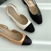 디어다린 둥근코 투톤 배색 슬링백 로우힐 플랫슈즈 3cm (3color) 블랙 화이트 베이지