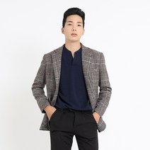 NOB 남자 슬림 브라운 글렌 체크 블레이져 자켓