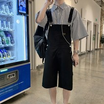 남자멜빵바지 바지 오버올 여름 남성 캐주얼 반바지 트렌디 브랜드 ins 올 매치 루즈 스트레이트 커플 5 점 바지