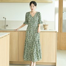헤링본 플라워 브이넥 여름 롱 프릴 반팔 빅사이즈 휴양지원피스 비치웨어 HH151