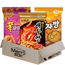 [메리박스] 농심 대용량 지퍼 스낵세트 3종 매운새우깡+꿀꽈배기+감자깡, 1세트