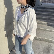 [비비애르] 박스 나그랑 코튼 언발 후드 집업 캐주얼한 가오리핏 5부 아우터 여름 간절기룩