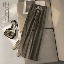 여자 가을 스트링 와이드 스트라이프 와이드 팬츠