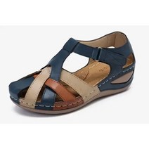 여성 여름 편한 신발 슬링백 스트랩샌들 컴포트 가죽 웨지 샌들