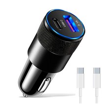 헤몬 QC3.0 48W 2포트 고속 시거잭 차량용 충전기 + C to C 고속 케이블, 블랙
