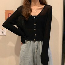저렴한 여성용 v넥 니트 탑 가디건 코트 긴 소매 얇은 야외 목도리 햇빛 차단 의류 여름 짧은 통기성 셔