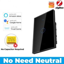 Tuya ZigBee 3.0 스위치 중성선 불필요 123 갱 커패시터 알렉사 구글 홈 얀덱스와 작동, 04 Black 1 Gang US