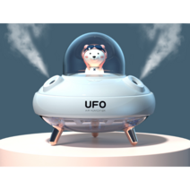 러블리 가습기 쌍구 분무 LED 무드등 겸용 UFO우주선 캡슐 안의 곰돌이 피규어 원터치제어 저소음 촉촉한 겨울 선물용 USB충전식/전원식 캠핑용 2000mAh, 화이트 우주선 캡슐 400ML, USB충전식