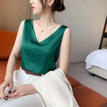Makone 나시 빅사이즈 mm정장 이너 비단 새틴 끈 아우터 배