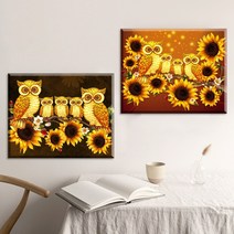 파센 2개 액자 보석십자수 캔버스형 DIY 키트 40 x 50 cm, FN23.부엉이와 해바라기