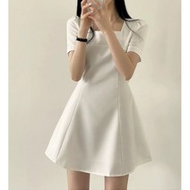 비즈로그인 스퀘어넥 반팔 미니 원피스