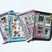 6공 포카 바인더 다이어리 커버 [글리터 A5 육공 지퍼 포토카드 씰 스티커 인생네컷 폴라로이드 보관 파일], 블랙+1칸10매, 블랙+1칸10매