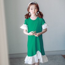 베이비소이 그린화이트 코튼 여아롱원피스