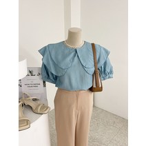 허니제이 / 렌다 이중 빅카라 퍼프소매 반팔 블라우스(4color)
