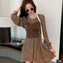 가바바 여성 쉬폰 미니원피스 러블리한 꽃무늬에 가죽조끼로 패셔너블한 원피스 G58233