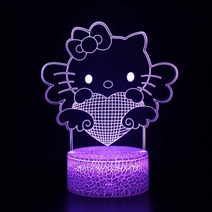 [LED TV 티비] 16 색 Sanrio Kuromi Anime 헬로 키티 Kawaii LED 3D 야간 조명 모델 장식 어린이 장난감 책상 램프 크리스마스 선물, [06] MY944, [01] Crack base 16 color