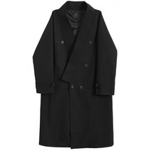 남성용 봄 롱 느슨한 레이스 업 윈드 브레이커 패션 트렌드 대형 더블 라인 버튼 롱 오버 더 니 캐주얼 코트