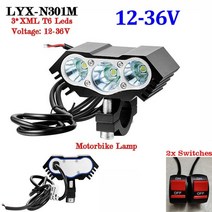 전동 킥보드 부품 스쿠터 튜닝 전기 자전거 12v 85v 오토바이 빛 30w 3t6 led 모터 램프 오토바이 차량 헤드라이트 액세서리 수정, n301m-2pcs 스위치