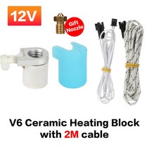 XCR3D 3D 프린터 부품 고속 세라믹 히팅 코어 CHC 핫엔드 V6 Volacano 블록 엔더 3 CR-10S CR-6 SE Voron 2.4 Prusa i3 12V 24V, 3.V6 12V 2m