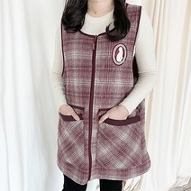 코튼체크 지퍼형 앞치마, 레드