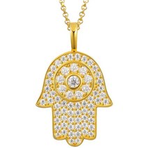 [정품] VVS1 모이사나이트 함사 핸드 이블 아이 행운의 참 펜던트 남성 여성용 18k 금 도금 솔리드 925 스털링 실버 1mm 45.7cm(18인치) 스털링 실버 체인