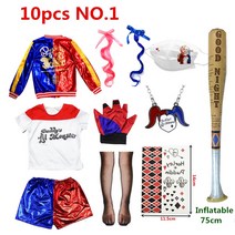 해리포터옷 Halloween Carnival Харли Куинн Kids Girls Harley Cosplay Costumes Quinn Belt Monster Jacket Pa, AdultM163-170cm, 10pcs No.1