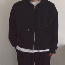 남자 무지 오버핏 해비쭈리 후드 집업 3컬러