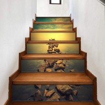 자연 경관 계단 시트지 스티커 이동식 방수 3D 홈 인테리어 아트 장식, 18x100cmx13pcs, LT6-4