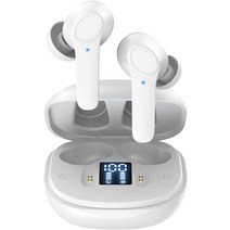 무선 헤드폰 Bluetooth 헤드폰 인이어 마이크 사용 시 32시간 재생 HiFi 스테레오 사운드가 있는 무선 이어폰 스포츠 LED 디스플레이가 있는 충전 케이스 iPhone/Android/Huawei/Samsung용-34824, 흰색 헤드폰