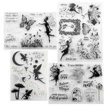 Tikkii 카드 제작 및 스크랩북용 요정 투명 스탬프 4팩