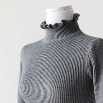 헤이올리 프릴포인트 베이직 골지 폴오버 니트 티셔츠