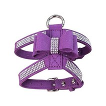 Vivi Bear Dog Harness Collar Bling Diamond Glitter Crystal Adjustable Collar Puppy Cat Dog Harness C, Purple, Medium