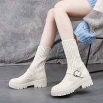 가을과 겨울 마틴 부츠 러프 힐 벨벳 흰색 양말 하이힐 여성부츠