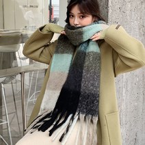 컬러풀 배색체크 수술 머플러 목도리