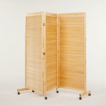 천연원목 인테리어 바퀴 블라인드 파티션 이동식 공간분리 칸막이 가림막, 3단 내추럴