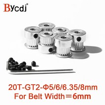 3D 프린터 부품 액세서리 GT2 20 치아 보어 4/5/6/6.35/8mm 타이밍 알루미늄 풀리 오픈 동기 벨트에 적합, 01 6.35mm_02 10mm_02 2pcs