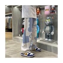 남자블랙진 연청바지 중청바지 가을 타이 염색 청바지 남성 패션 인쇄 캐주얼 바지 스트레이트 힙합 데님 S2XL