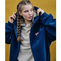 VOLCOM 로고 플리스 후드 집업 블루