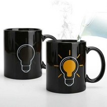 온도에따라 색 변하는 컵 배터리 전구 세라믹 머그잔, 굿모닝 컬러 체인징 컵