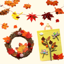 자연물 가을 꾸미기 만들기 어르신 어린이집 프로그램 미술치료 원예치료 천연 나무 조각 5인용 세트 키트, 2. 단풍잎 리스만들기(5인용)