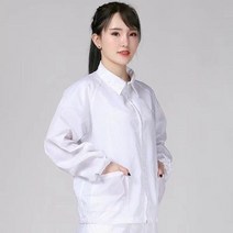 Ogfaour 여름작업복상의 제전분체복 화이트지퍼 쇼트 워크 가을 방진복 무진복 제전복 정전기 방지, 화이트 상의_XXL