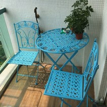 접이식 카페 야외테이블 세트 의자 2인용 철제 테라스 빈티지, 빈티지 블루 (테이블 1개 의자 2개)
