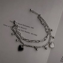 금춘이네 뉴트로 Hip 레이어드 Bold Silver 팔찌 두줄 하트 체인팔찌