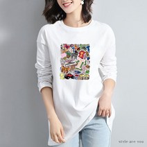 [오늘발송] 스타일아유 오버핏 긴팔 티셔츠 아기자기 디자인 박스티[AXA6TS069A]